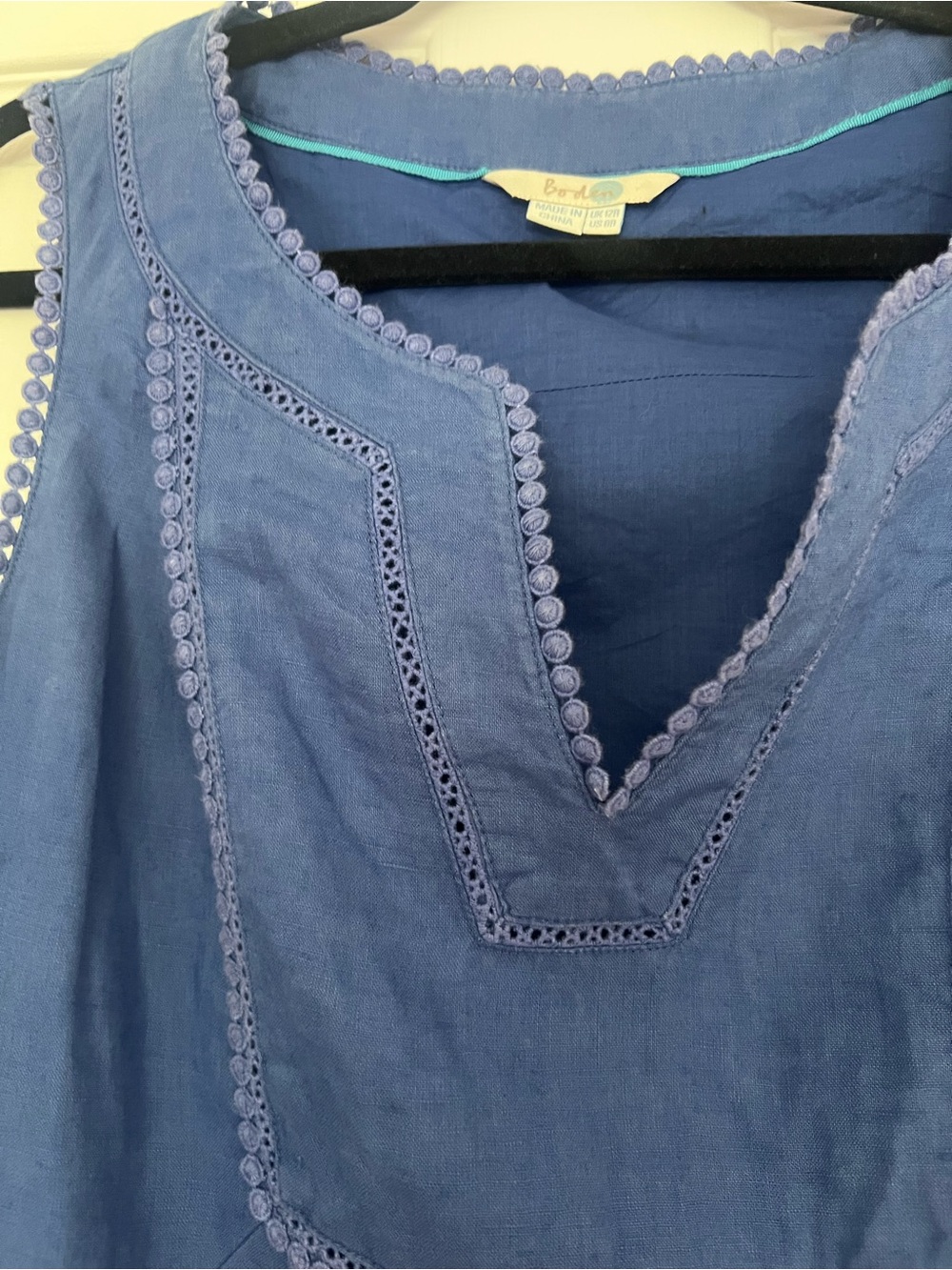 Boden 🇬🇧 Abigail 100% linen Blue Sleeveless Embroidered Dress - Picture 6 of 12